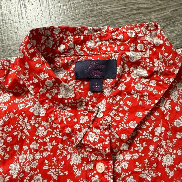 J. Crew Liberty Fabric Floral Button Front Red Blouse Top Women Size 14 - Picture 3 of 6